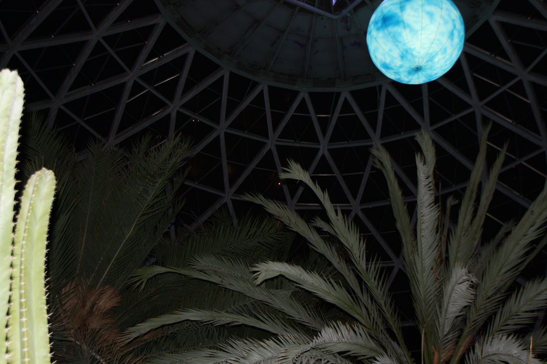 Globe alight inside the Milwaukee Domes at night